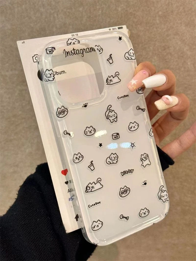 IMD鱼骨猫咪适用iphone16苹果15果冻手机壳小米OPPOVIVO荣耀华为