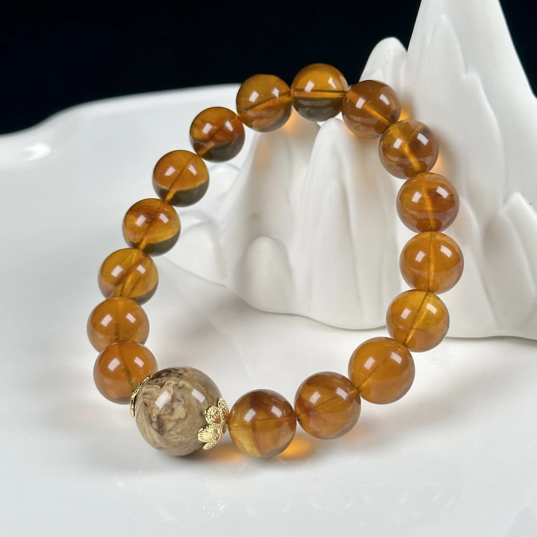 佳璐珠宝天然缅甸灵草珀根珀单圈圈手串男款女款