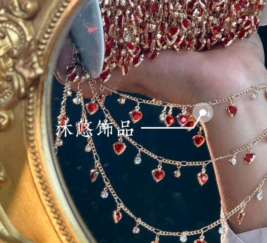 （沐悠饰品diy）L00359 金红爱心高保色链条DIY