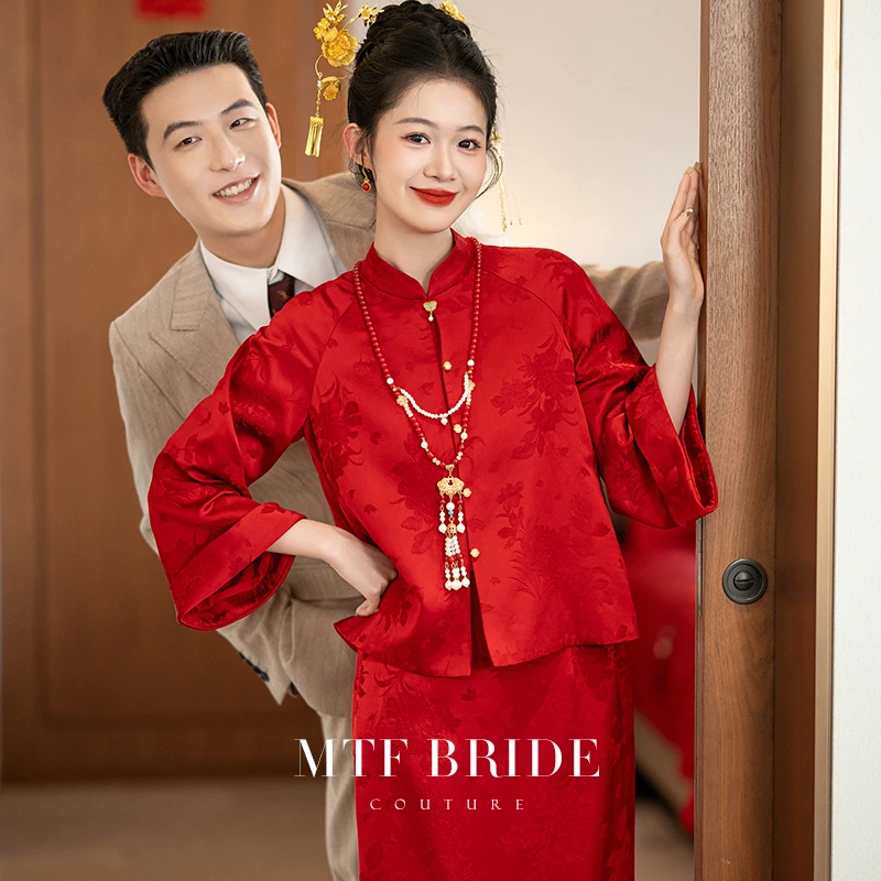 满庭芳【吉祥】红色旗袍2025新款春季订婚礼服新中式套装敬酒服