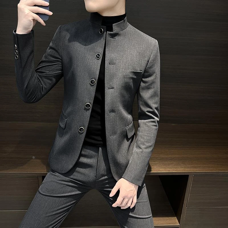 立领西装外套男士新中式国风男装2025新款高级感痞帅休闲西服套装