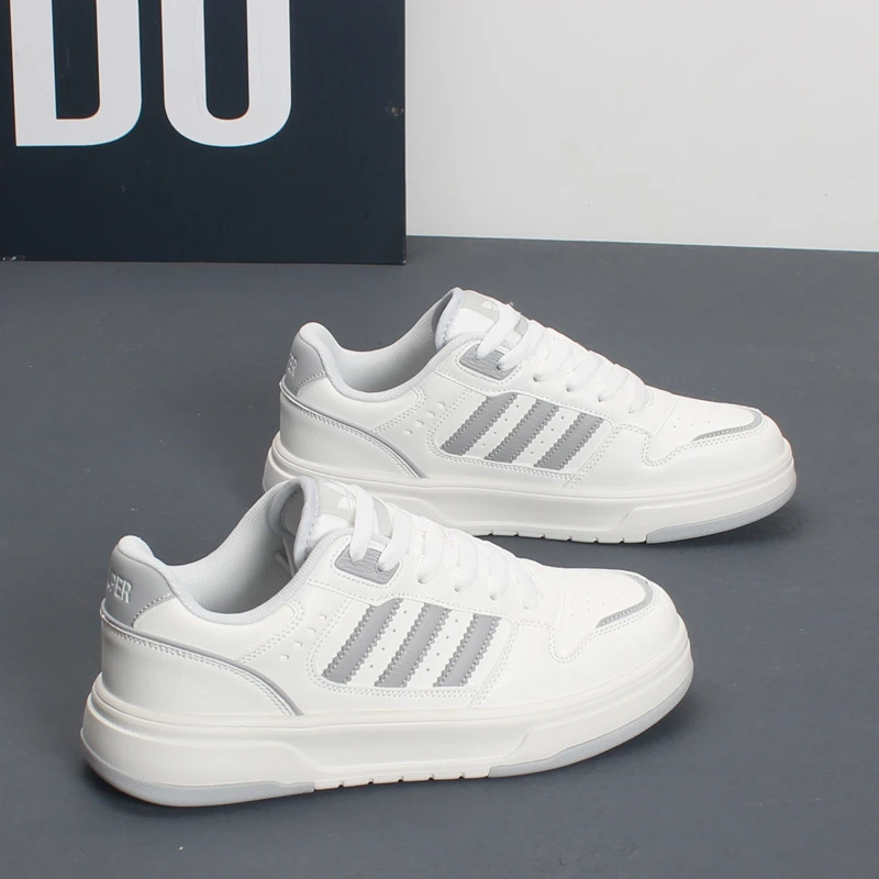 皮面男士低帮小白鞋2025秋季新款韩版潮流厚底系带休闲鞋百搭潮鞋