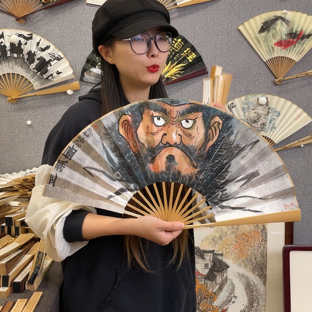 国画10寸玉竹-纯手绘-文玩扇骨（默认粘好）