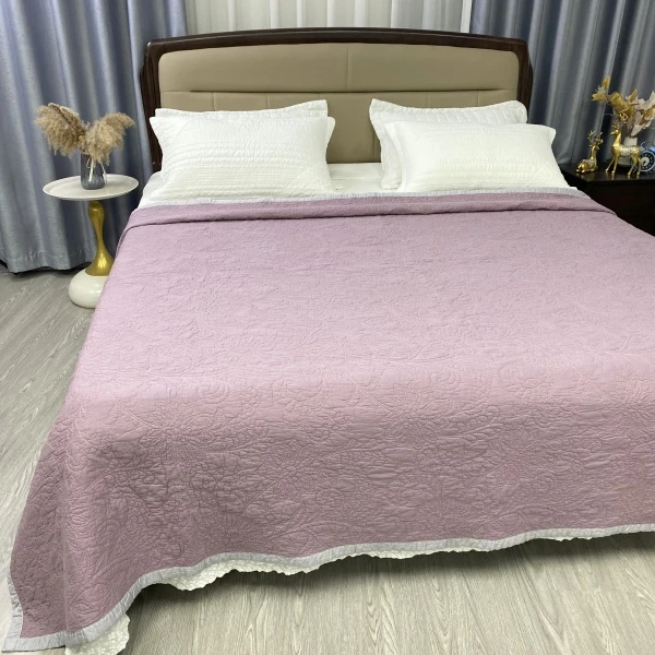 【复古绣花】双面斜纹纯棉全棉床盖2.2*2.5米夹棉四季通用绣花吸汗X