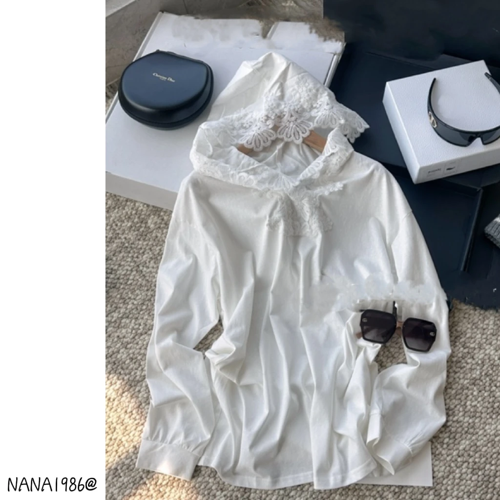 NANA家【蕾丝连帽】镂空钩花蕾丝T恤@7028