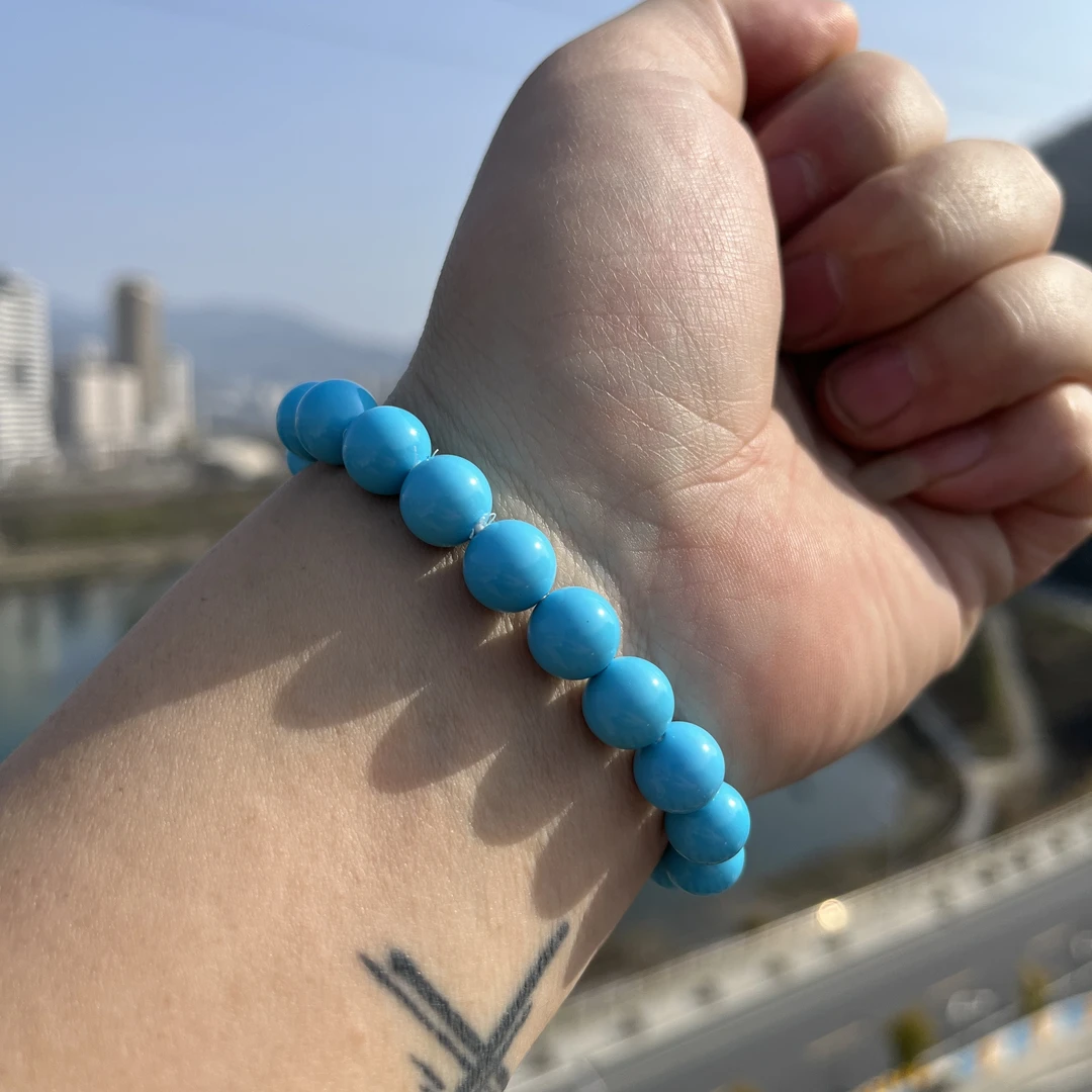 湖北竹山发货卡10天空蓝干净料圆珠手串