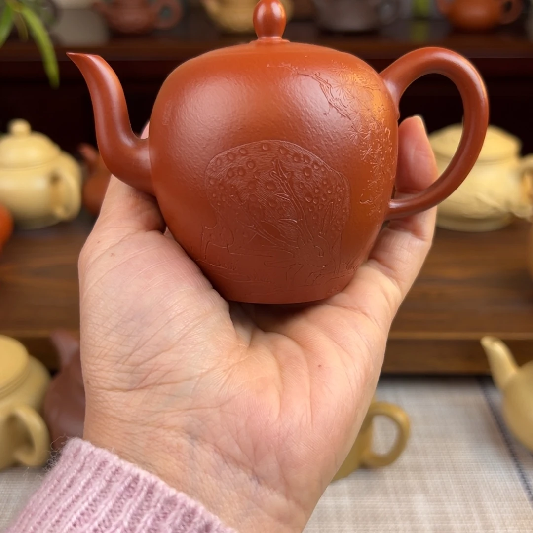 紫砂茶壶朱泥美人肩全手140cc