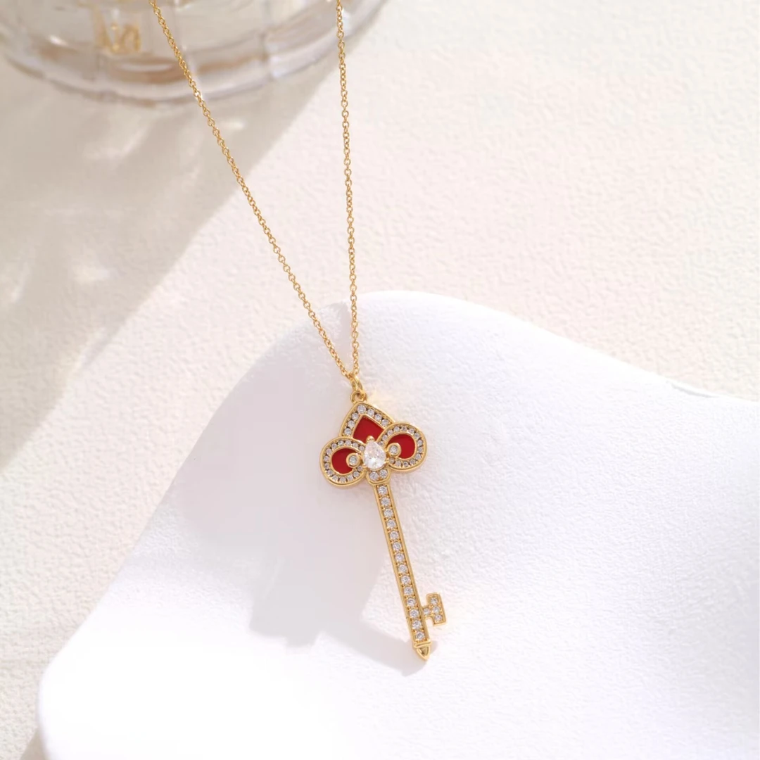 铜合金项链 《货号9416》鸢尾花绳结钥匙项链锁骨链颈链（链长40+5）