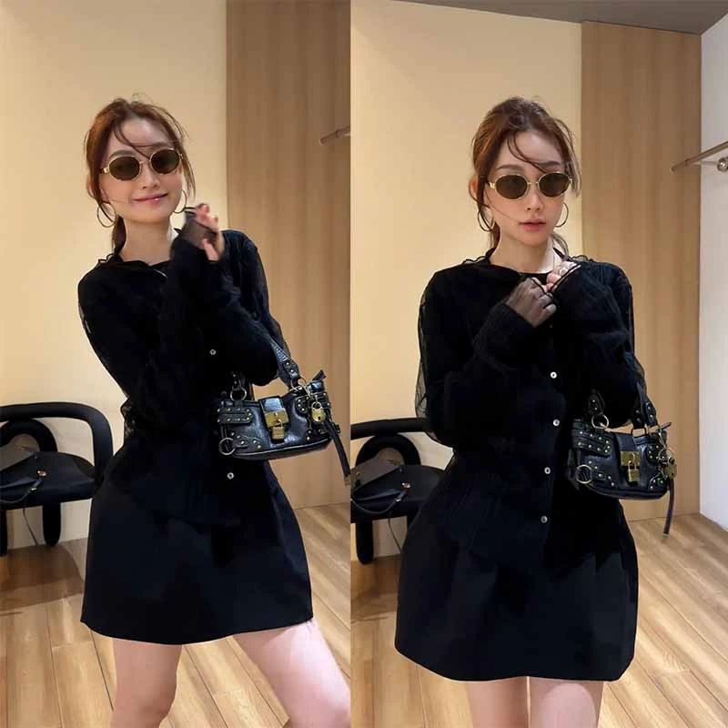 2025秋季新款设计感法式单排扣长袖开衫女搭配休闲半身短裙两件套