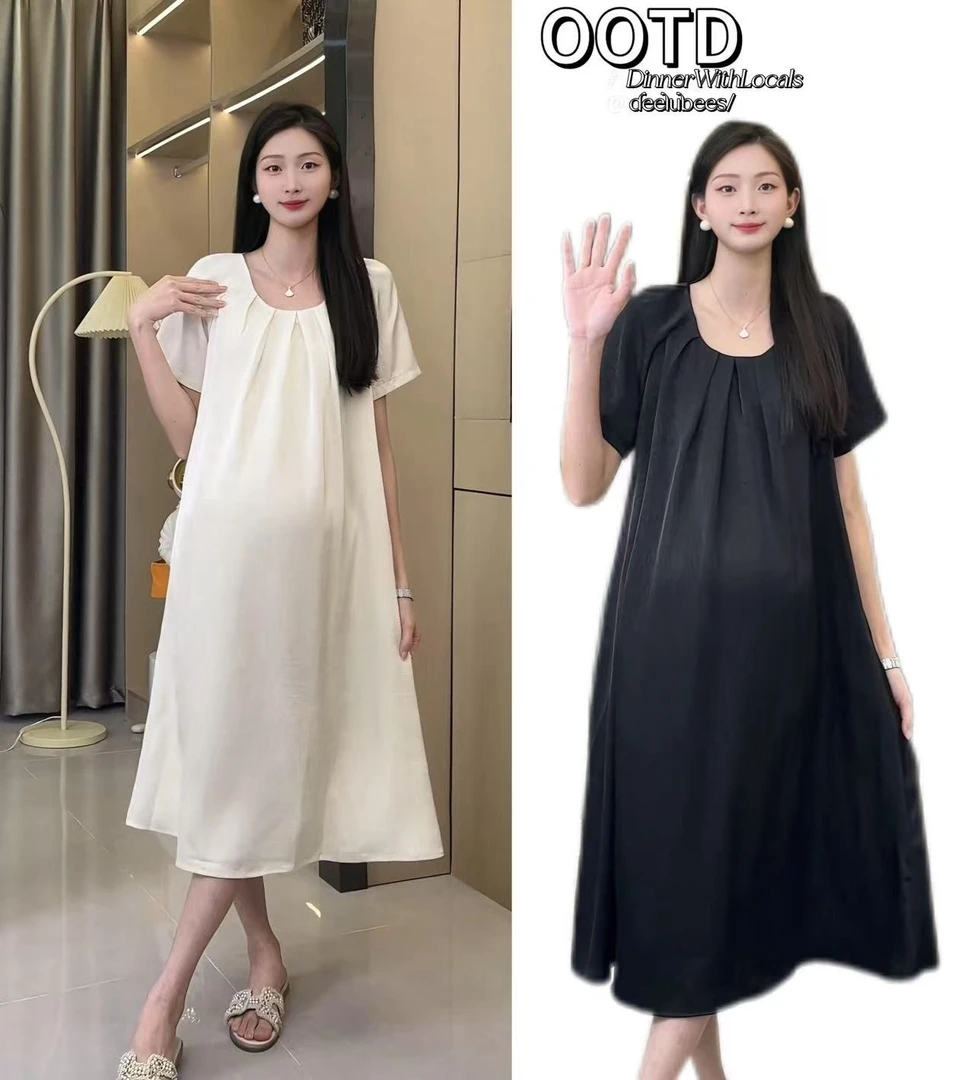 【酥酥】2025夏季新款丝滑冰丝柔顺坠感设计感气质孕妇连衣裙薄款