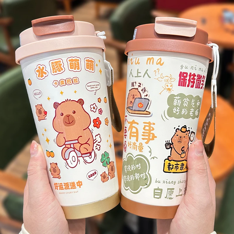 保温杯陶瓷内胆咖啡杯女生高颜值吸管杯带茶隔学生2025新款保冷杯