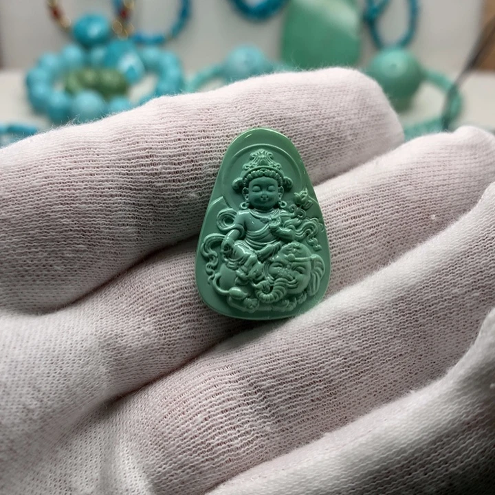 绿松石未镶嵌绿渡母吊坠