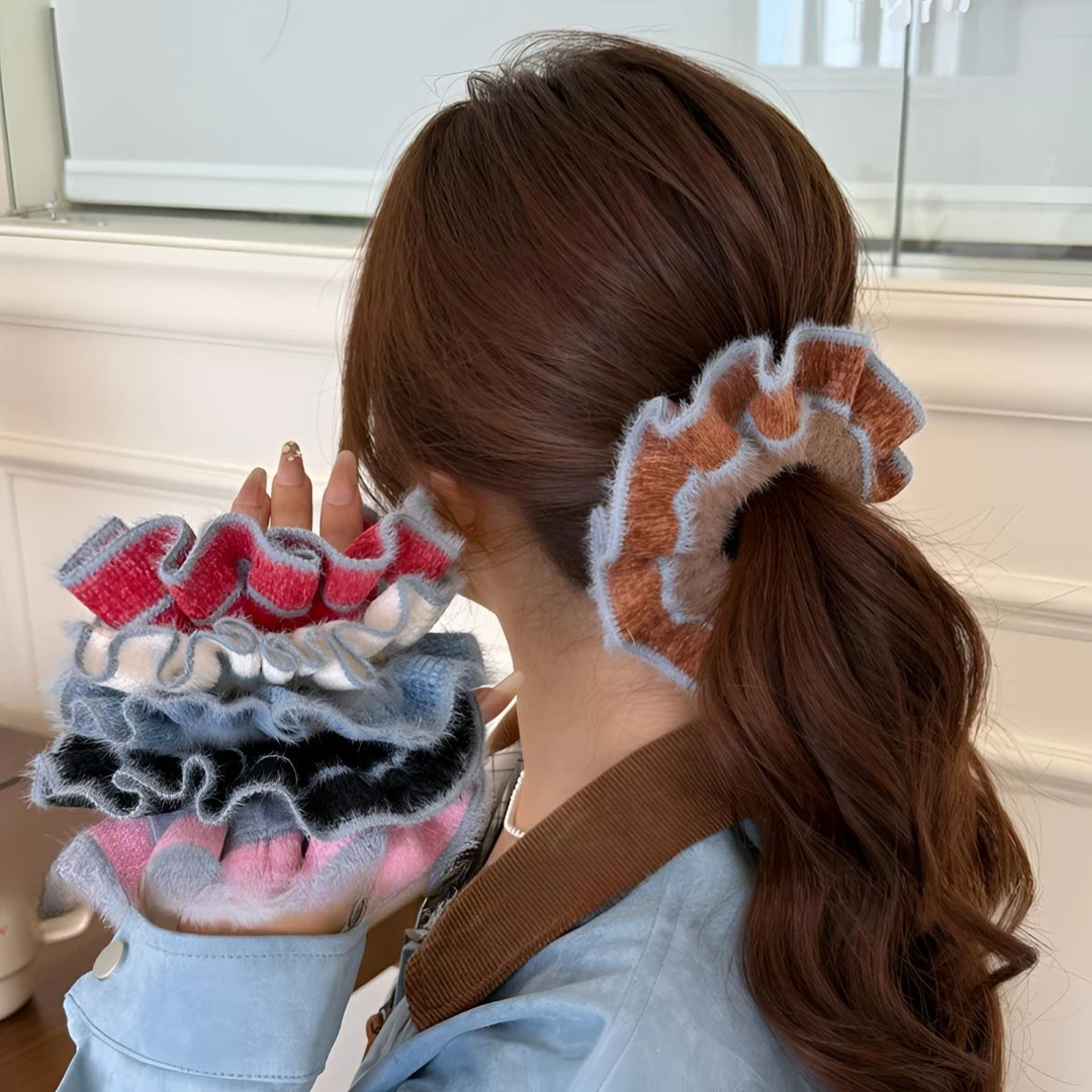 韩系拼色高端针织毛线大肠发圈女慵懒风丸子头扎头发发饰头绳秋冬