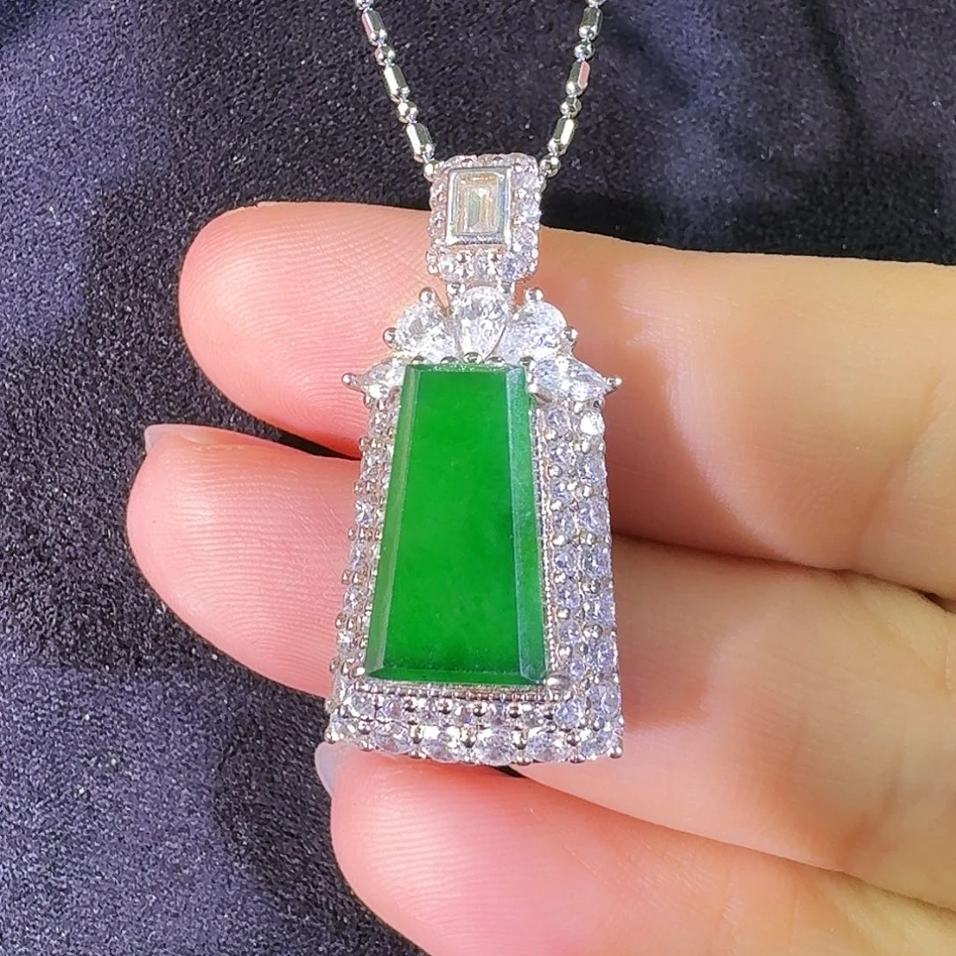 翡翠吊坠(不含链)银S925镶嵌无事