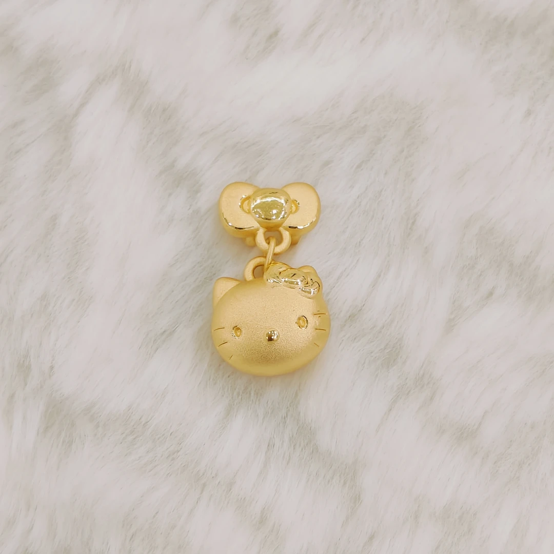 鸿瑞黄金 足金999蝴蝶结Kitty头吊坠3D硬金转运珠手串不含绳