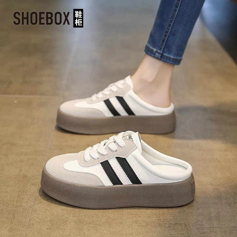 SHOEBOX鞋柜德训鞋女2025新款爆款厚底包头半拖鞋休闲运动板鞋