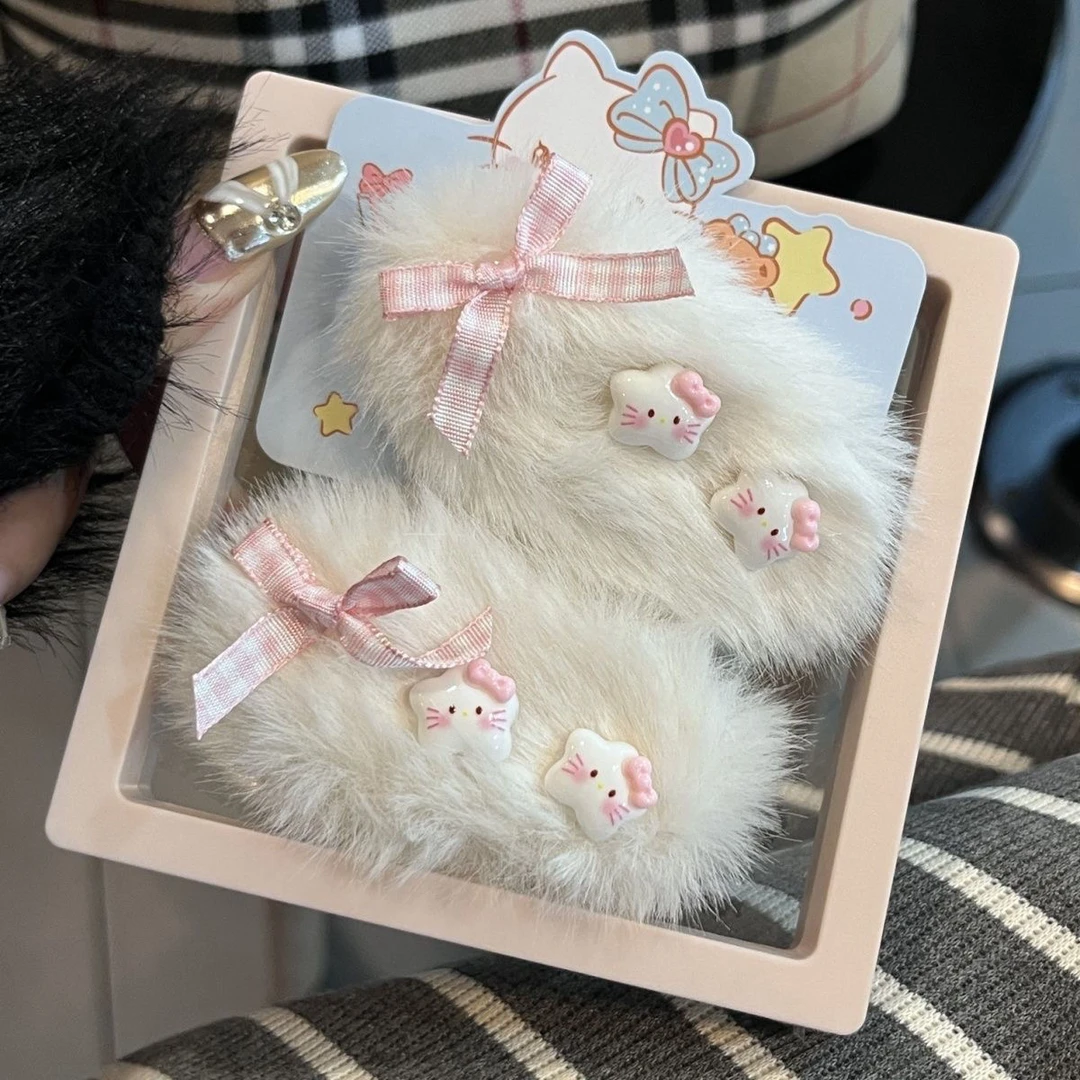 秋冬ins毛绒KT猫发夹毛茸茸星星卡通BB可爱发卡少女甜美发饰刘海