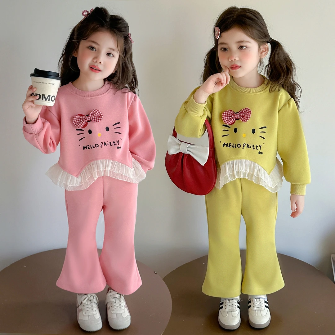 女童秋装猫咪卫衣套装洋气时髦女孩春秋季新款儿童喇叭裤两件套潮
