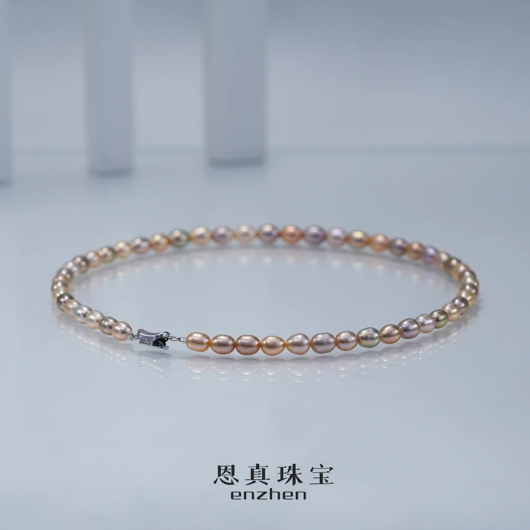【糖果胖子】百搭强光无核淡水珍珠S925银元宝项链6-7mm-多样性发一