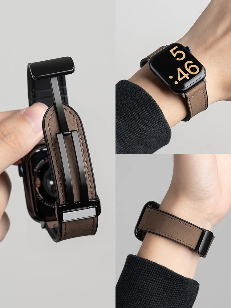 适用于华为WATCHD2表带血压表男士真皮腕带手表LCA-B10磁吸式快拆