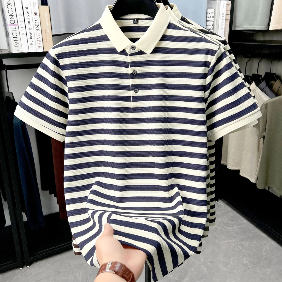 男士短袖polo衫夏季新款条纹翻领T恤高端休闲百搭半袖上衣打底衫