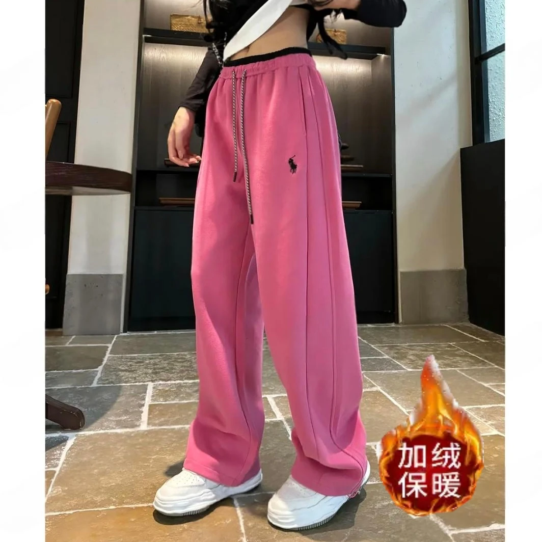 6606加绒拼腰松紧腰一裤两穿秋季直筒刺绣卫裤春秋休闲裤宽松休闲