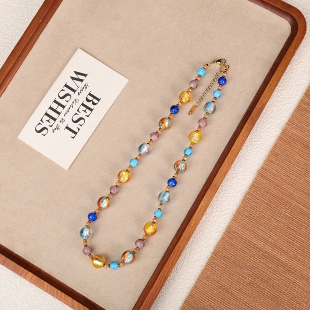 合金项链 LZ3414彩色银箔渐变琉璃项链