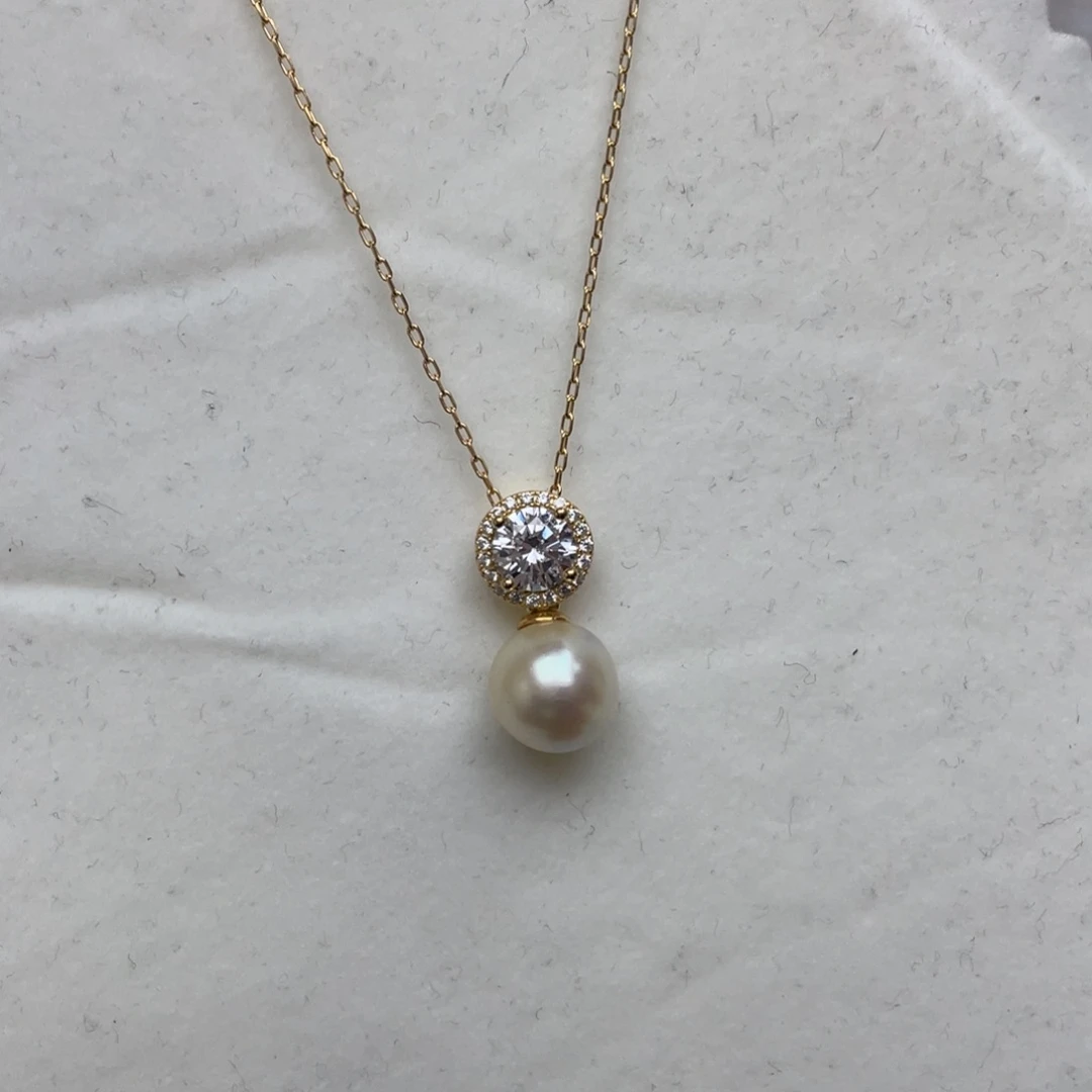 银S925镶嵌海水珍珠项链