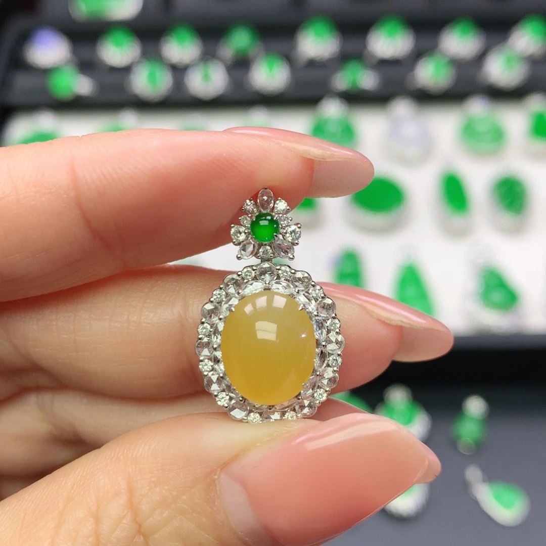 翡翠18K金镶嵌吊坠(不含链)