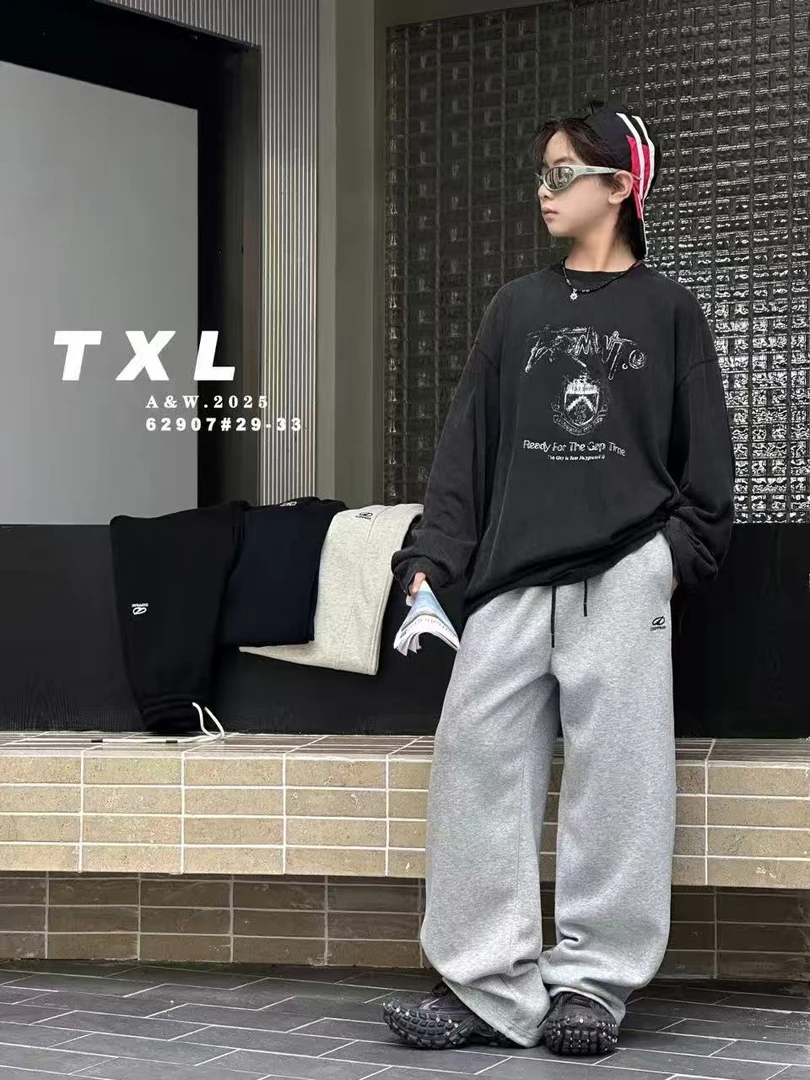 男童青少年秋款字母刺绣OXPP休闲卫裤 62907（160-180）