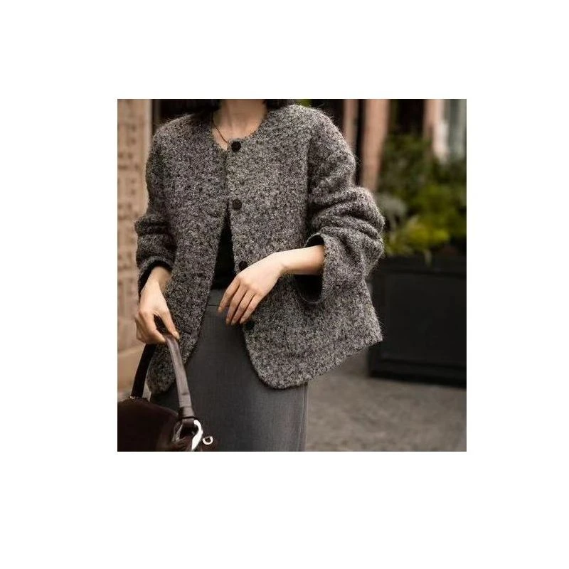 小香风花纱冰川灰简约外套