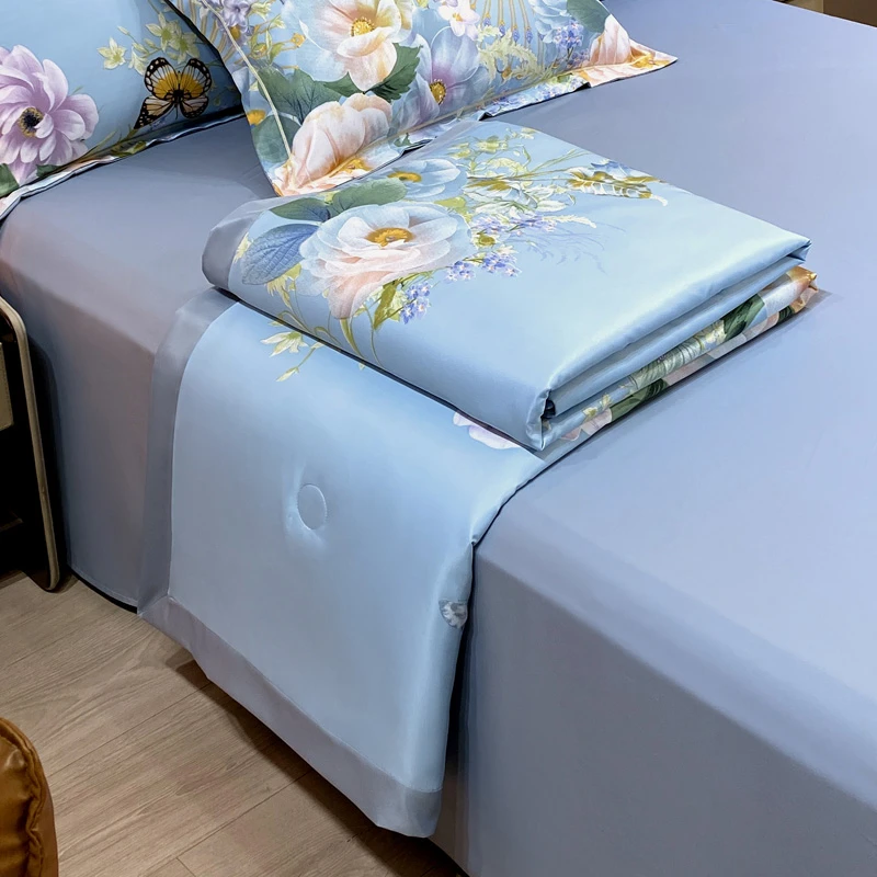 新款水洗冰丝夏凉被四件套夏季空调被凉感双面夏被薄款被子可机洗