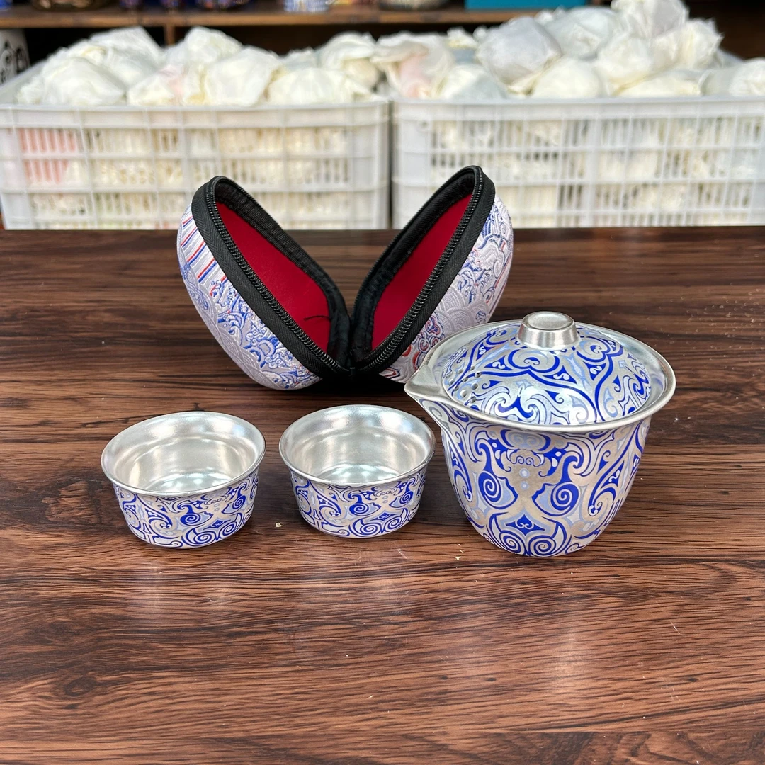 大海茶器@@F499-蓝色饕餮纹旅行茶具