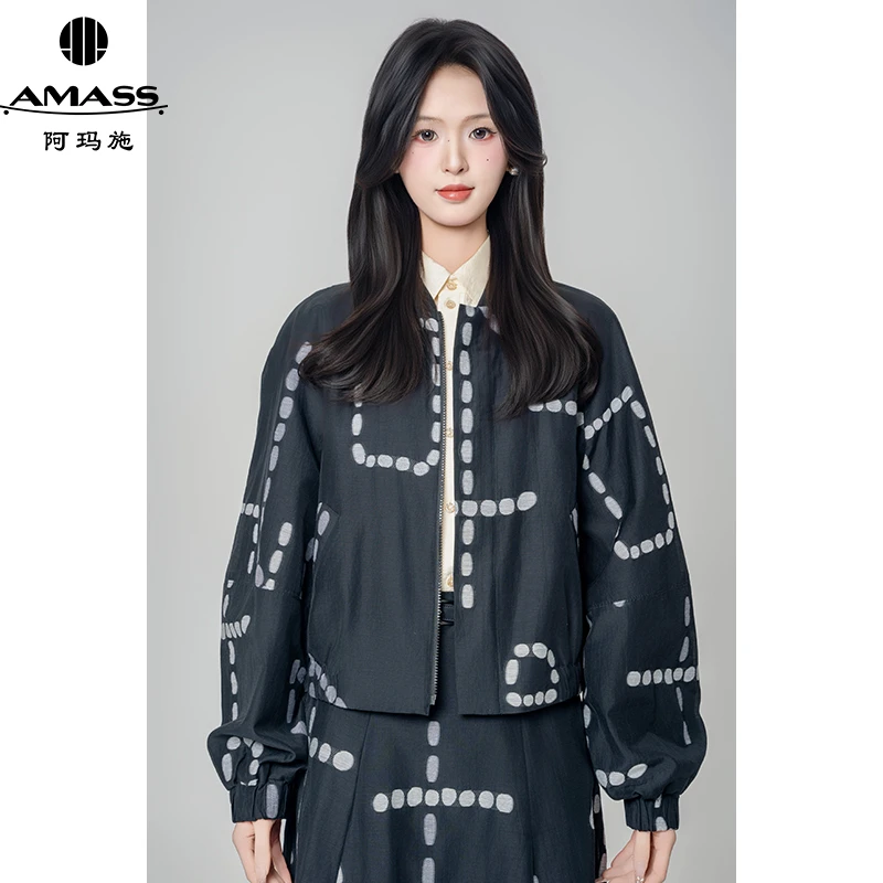 AMASS/阿玛施春夏新款时尚印花气质复古千金风休闲短外套女540011