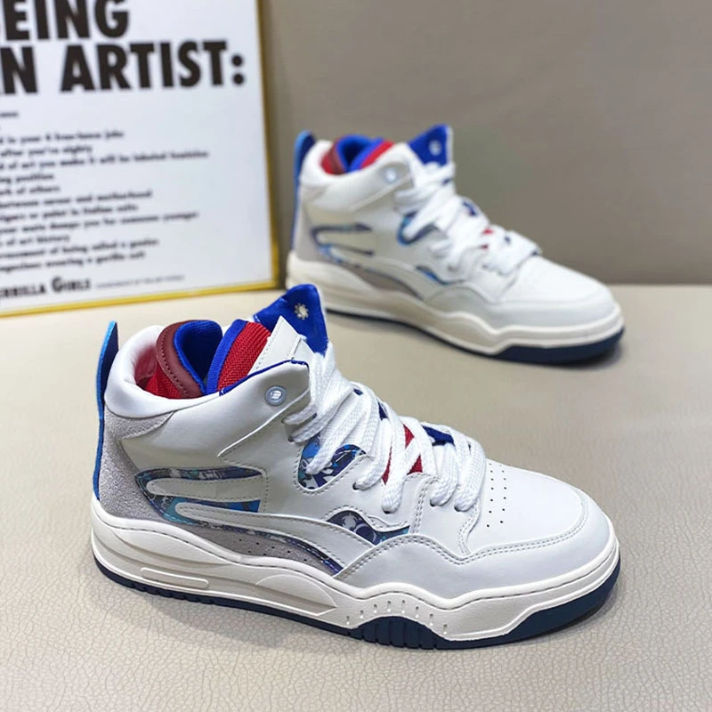 秋季新款男鞋百搭运动休闲鞋拼色运动风时尚休闲鞋高帮潮流风个性