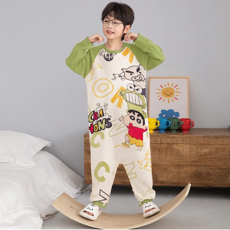 男童连体衣春秋款2025新款睡衣宝宝秋季纯棉睡袋儿童防着凉家居服