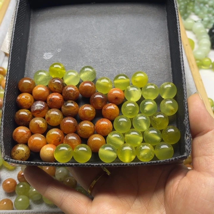 蛇纹石玉手串单珠52粒未镶嵌學*