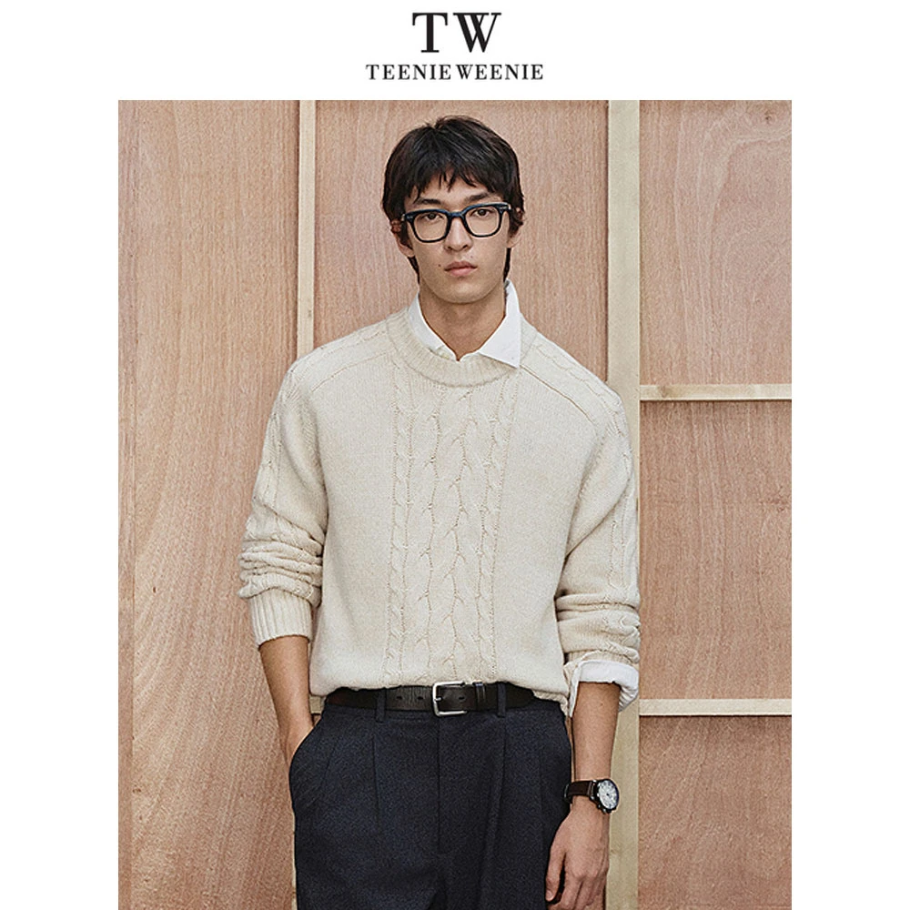 【赵老板专属】Teenie Weenie小熊男装复古绞花微阔落肩毛衣0675
