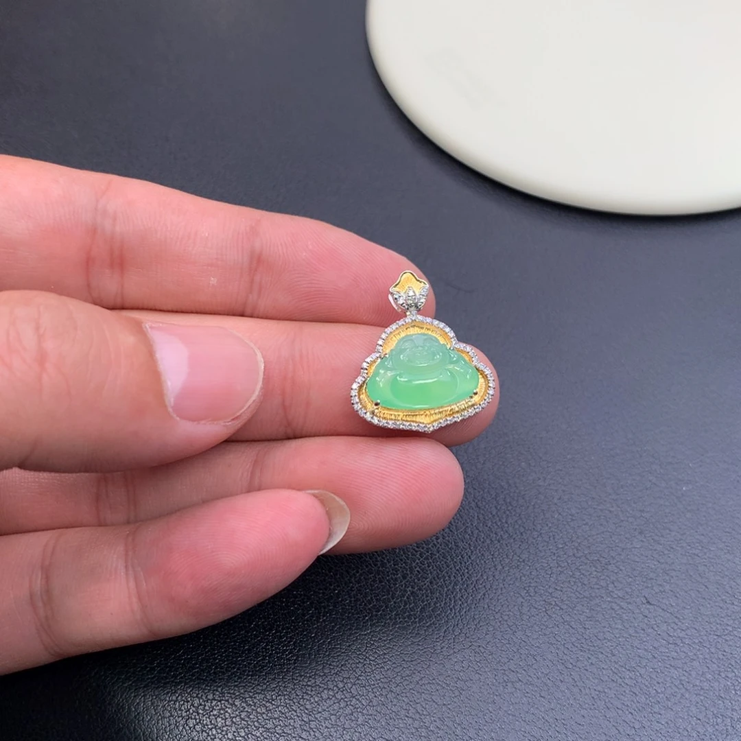 翡翠18K金镶嵌颈饰48小时鉴赏期退货不扣服务费