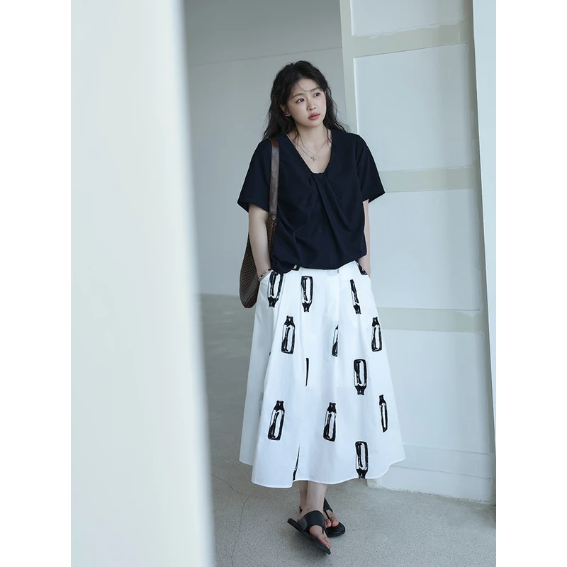 ALINDM【波嘻boho】大码微胖mm显瘦遮肚中长款气质半身裙 IG5143