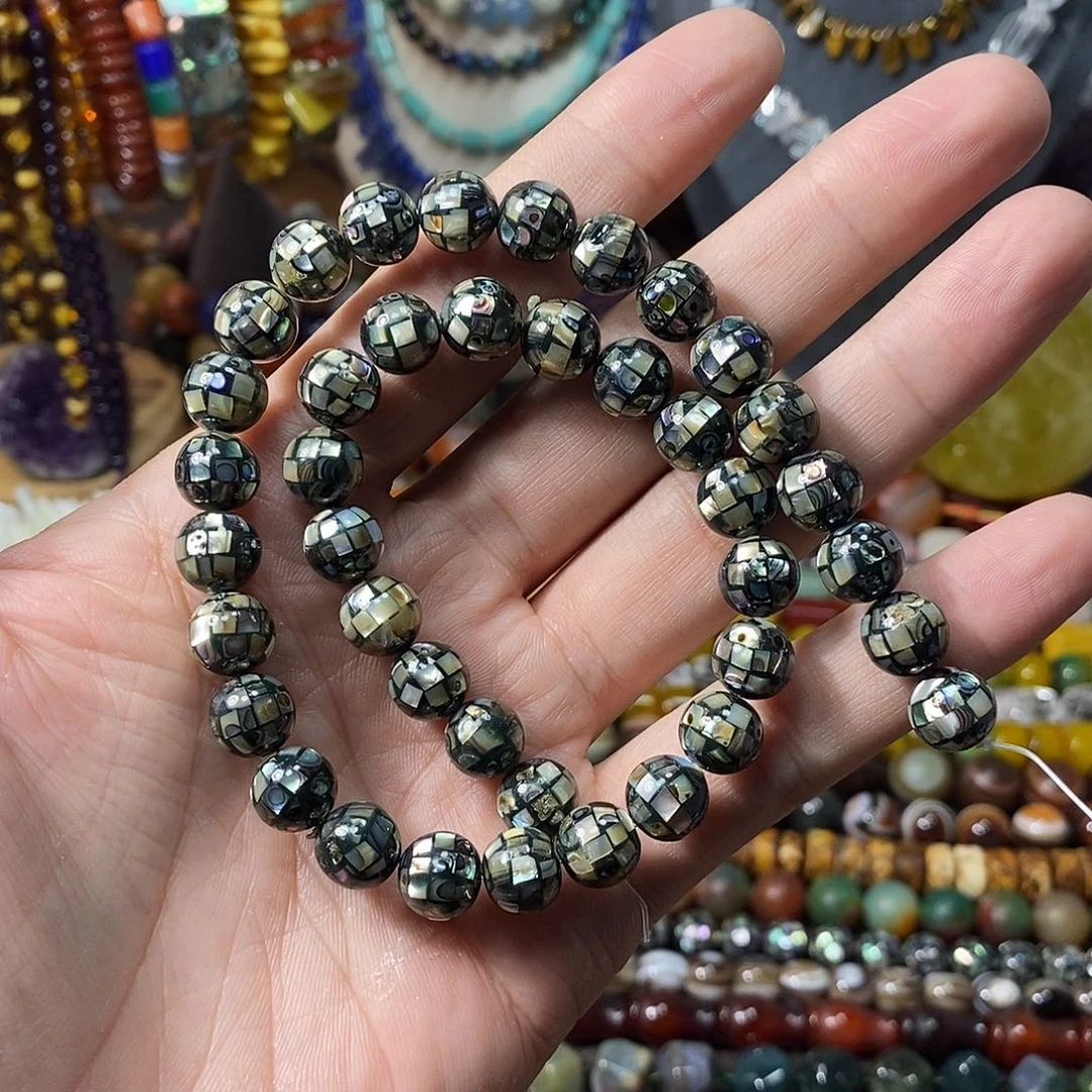 石英质玉未镶嵌，天然鲍鱼贝魔方10mm，