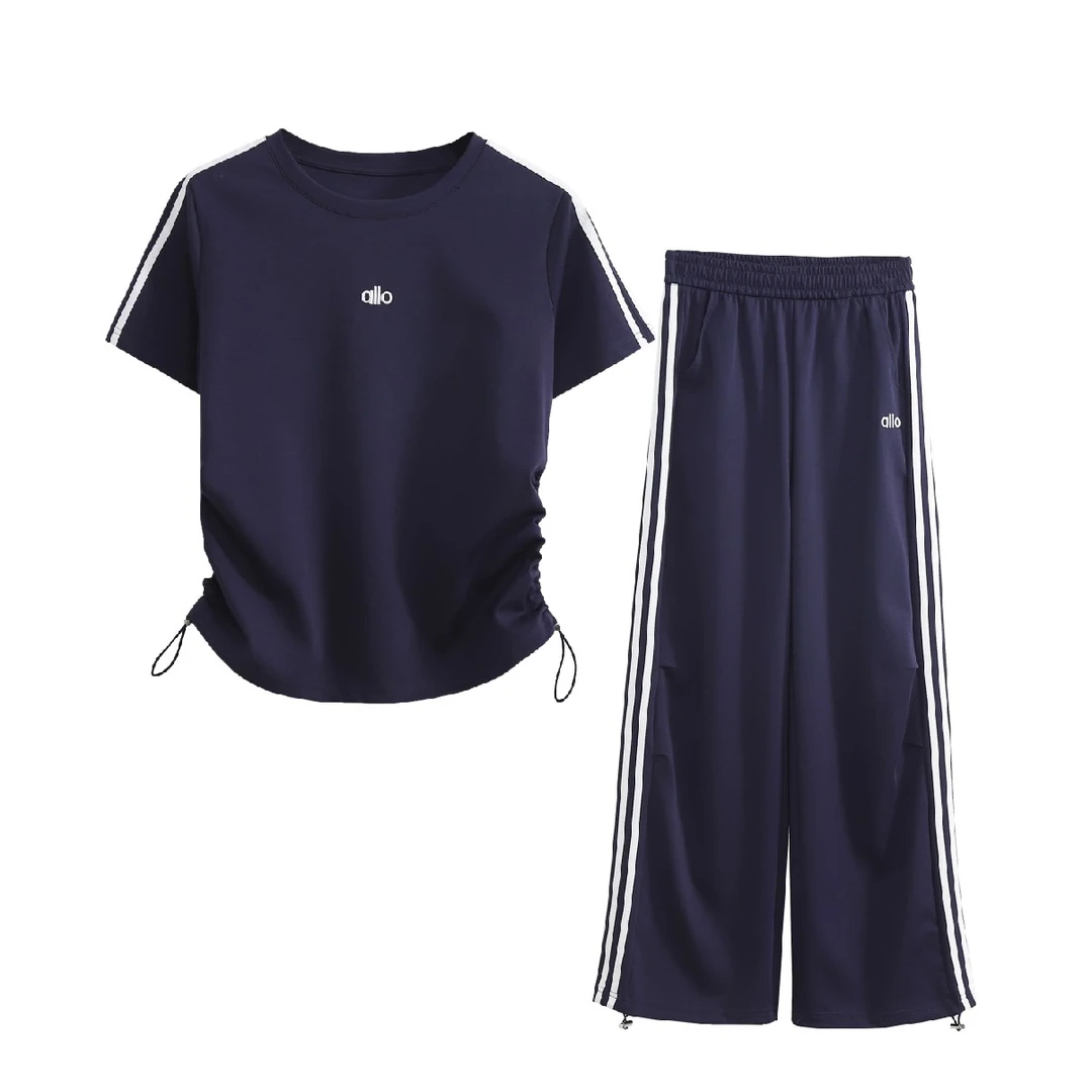 25夏款女士圆领T恤阔腿裤休闲百搭字母刺绣套装DS02