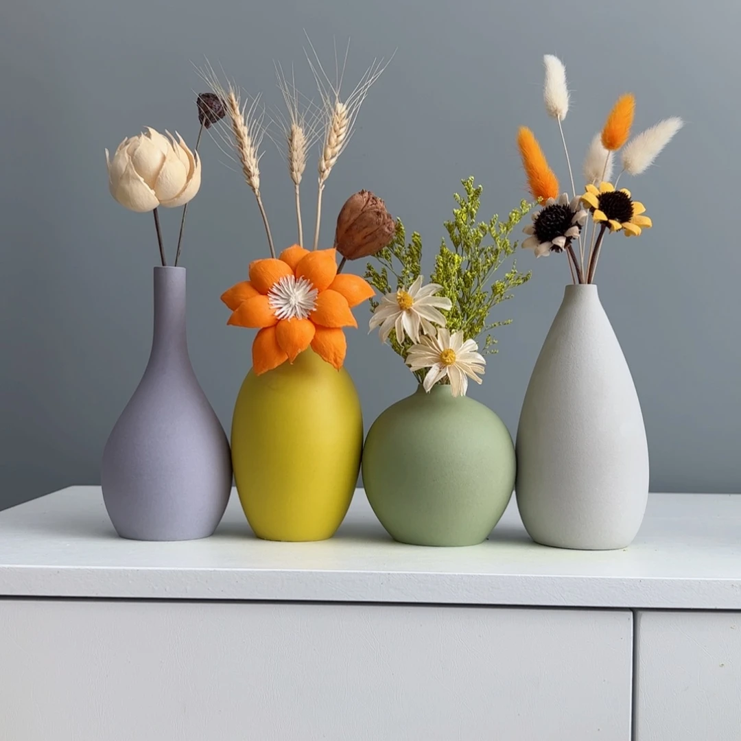 摆件陶瓷小花瓶摆件含花总高约20-30cm