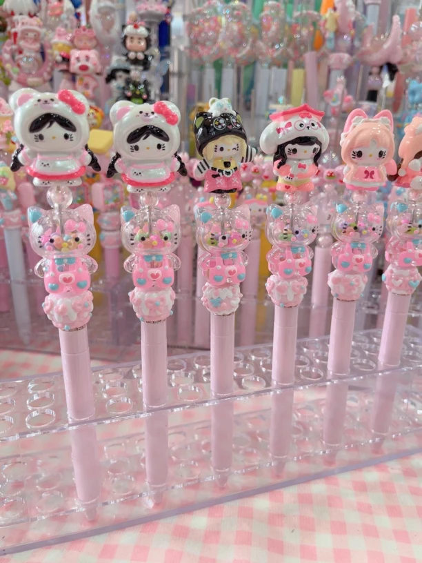 米奇吨吨潮玩2025粉色猫猫kitty，摇摇乐DIY萌粒笔