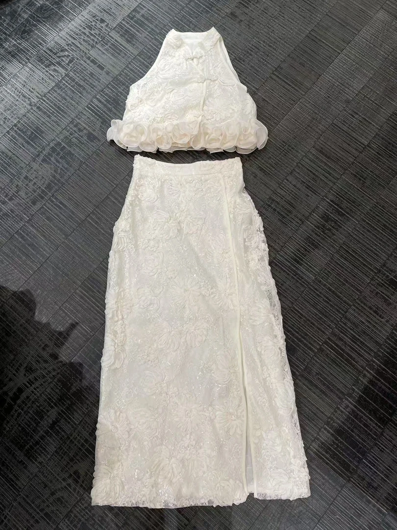 大气元（套装）《设计款》新中式重工花边上衣+半裙套装