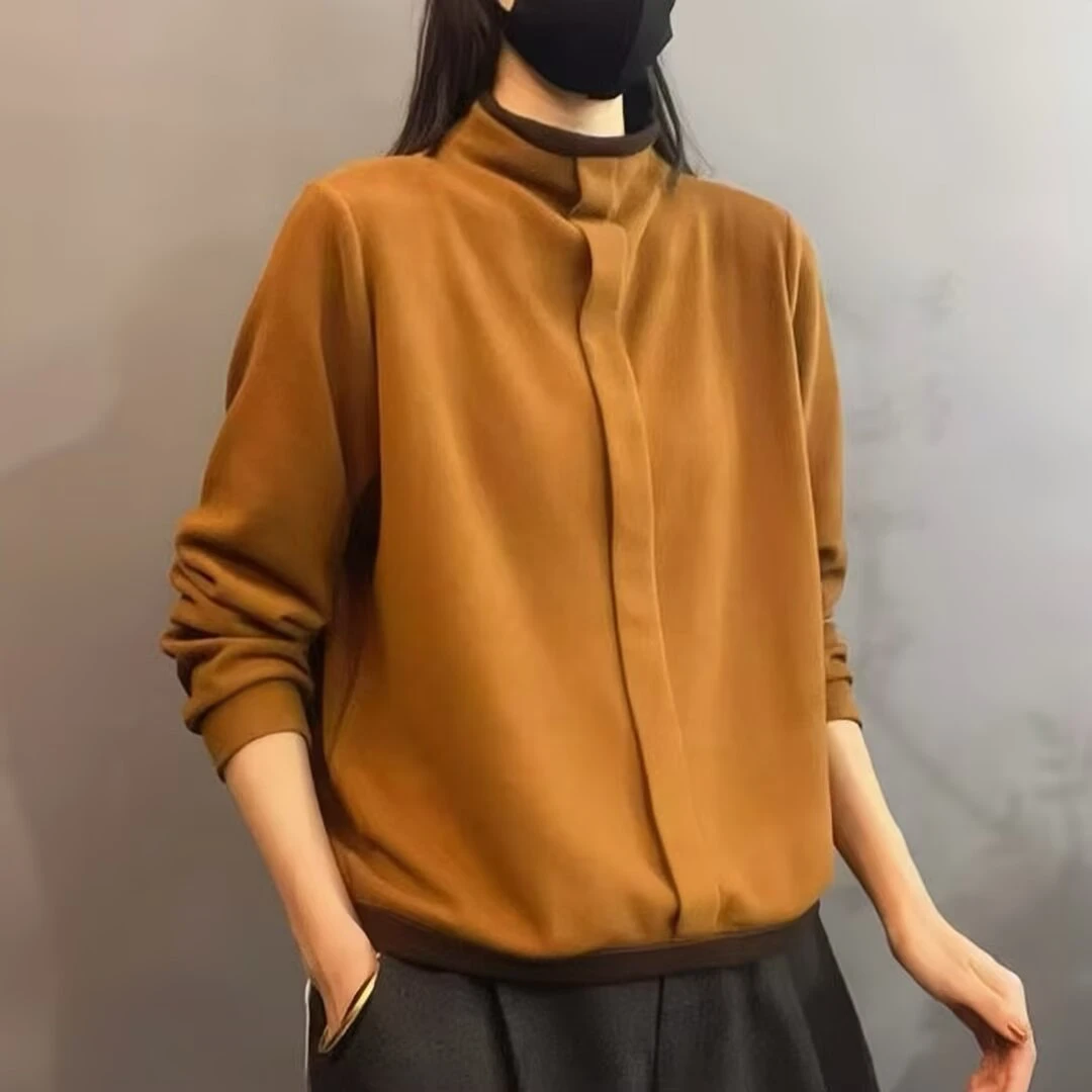 2025秋冬新品高领时尚修身双面澳绒加厚显瘦拼色打底衫洋气长袖