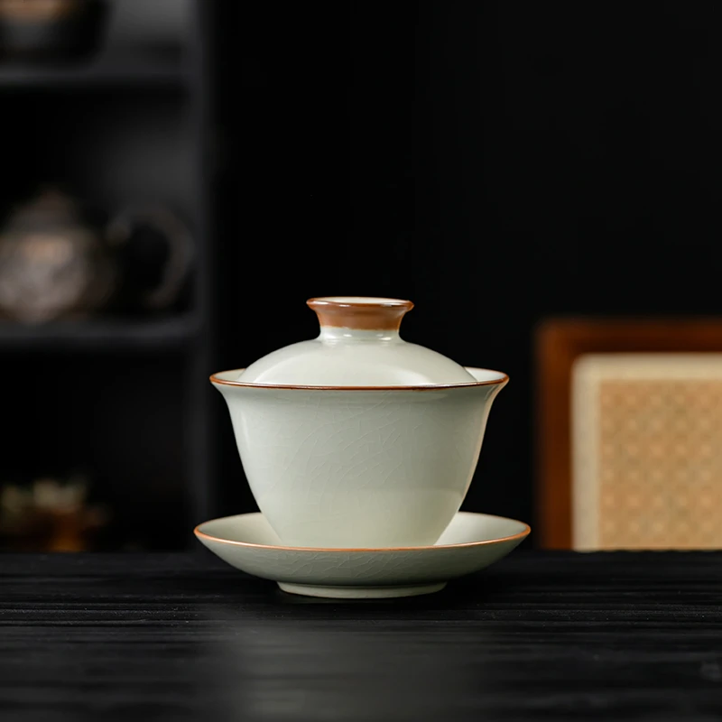 陌堙 汝窑三才盖碗 陶瓷汝瓷茶具泡茶碗一人饮茶家用功夫茶杯茶碗