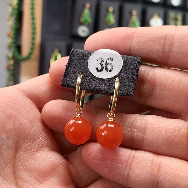 南红玛瑙耳饰18K金镶嵌