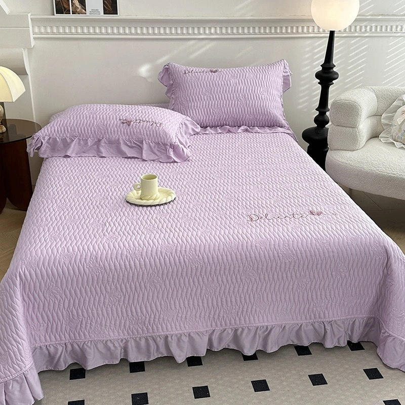 外贸仓播【蝴蝶款】韩式天丝纯色双面床盖三件套