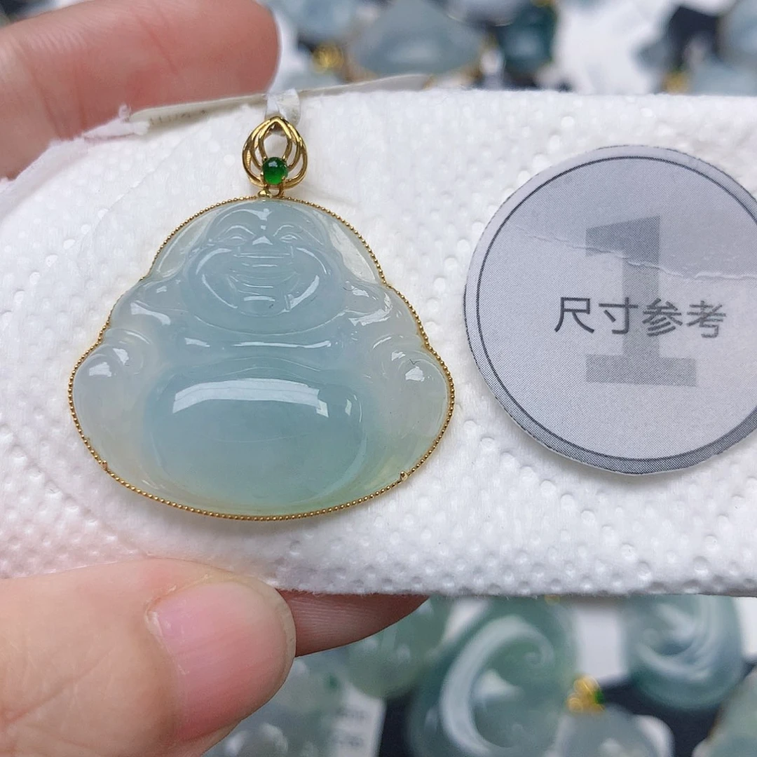 颈饰18K金镶嵌翡翠天然缅甸A货翡翠